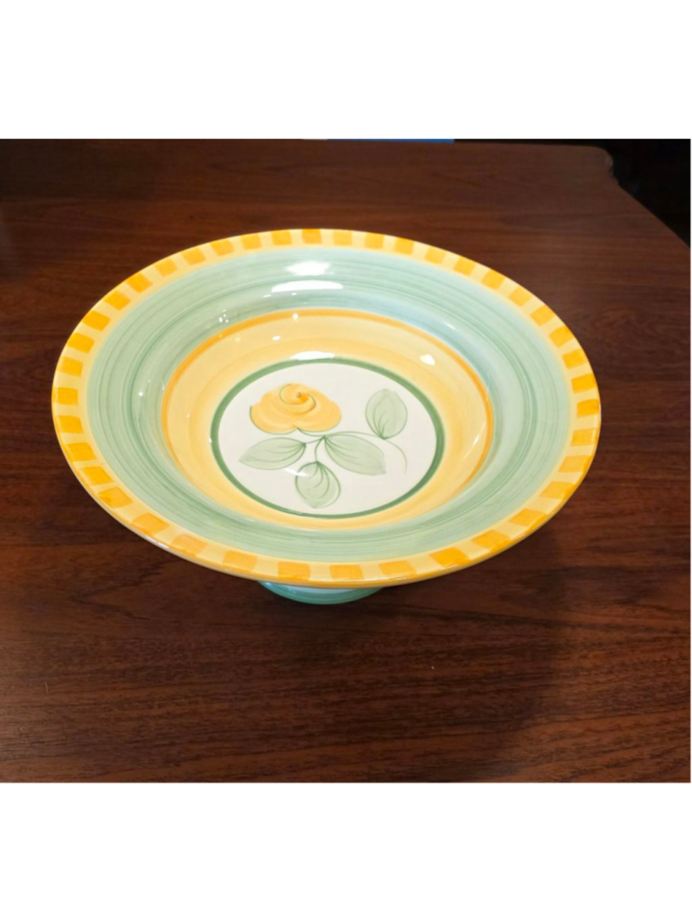 Mikasa Handcrafted Collection English Rose Serveware Large Pedistal Yellow Green